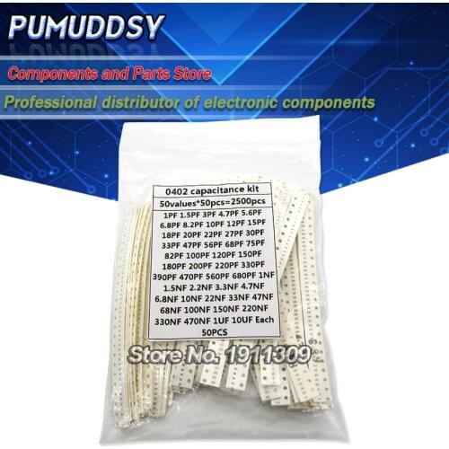 0402 SMD Ceramic Capacitor Assorted Kit 1pF~10uF 50values*50PCS=2500PCS Chip Ceramic Capacitor Samples ki