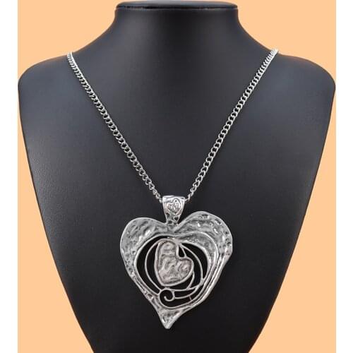 1 x Tibetan Silver Abstract Melting Heart Large Big Charms Pendants Necklaces On Long Link Chain Lagenlook 34"