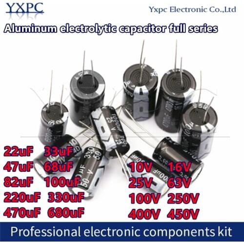 10pcs 10V 16V 25V 50V 63V 100V 250V 400V 450V electrolytic capacitor 22uF 33uf 47uf 68uf 82Uf 100uf 220uf 330uf 470uf 680uf