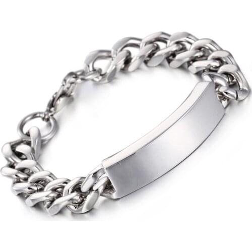 12mm High Quality Trendy Jewelry Stainless Steel Silver Color Polished ID Cuban Curb Chain Mens Bracelet Bangle 8.66" Not Fades