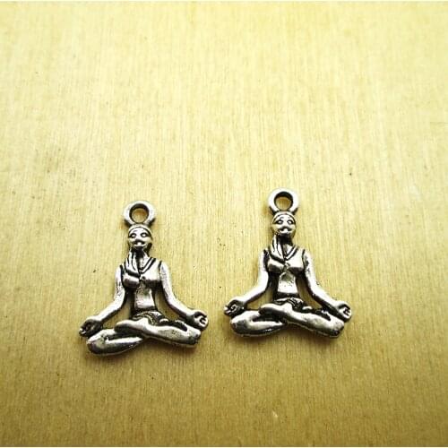 15pcs 15 x 17 mm Yoga Charms Yoga Pendants 3D DIY necklace/ bracelets charms antique silver tone