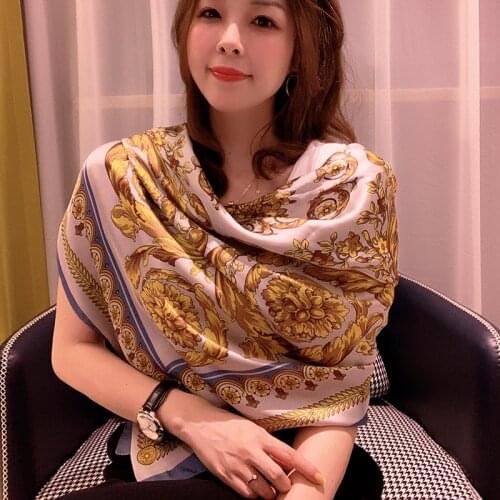 2021silk spring autumn women scarf luxury design printing ladies beach shawl scarf fashion smooth female headscarf 110x110cm