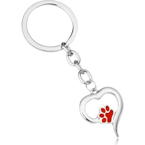 36PC Red Dog Paw Heart Pendant Charm Keyrings Keychains Cute Dog Cat Paw Print Pet Lovers Women Men Jewelry Gifts Key Chain Hot
