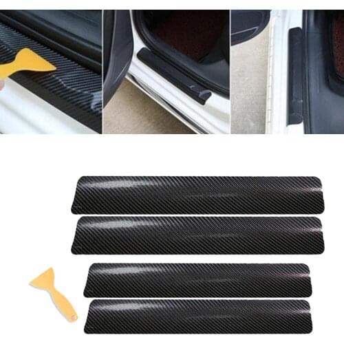 4 Pcs 3D Carbon Fiber Car Door Sill Protective Film Anti-Scratch Anti-Kick Protective Film Stickers Universal Car Sill Stickers