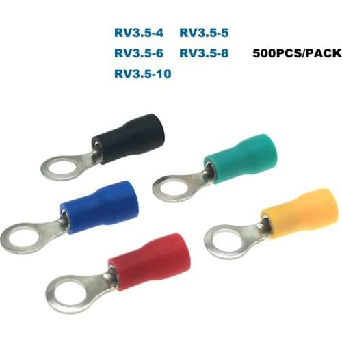 500Pcs Crimp Terminals Ring Insulated Electrical Wire Connector RV3.5-4/5/6/8/10 Brass Cable Ferrules 2.5-4mm2 14-12AWG 37A