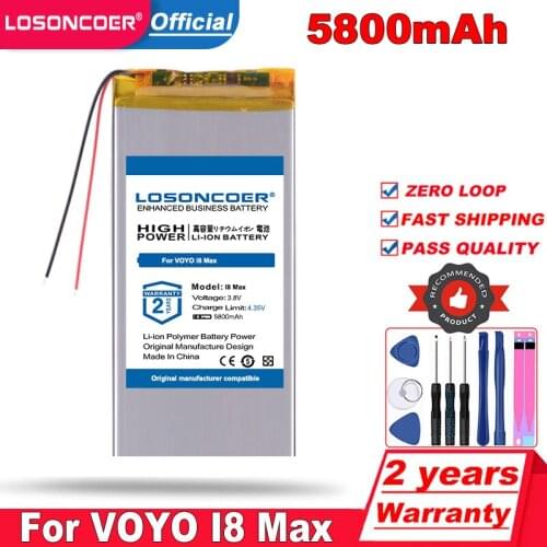 LOSONCOER 5800mAh Battery for VOYO I8 Max Tablet PC Accumulator 2 wire Free tools