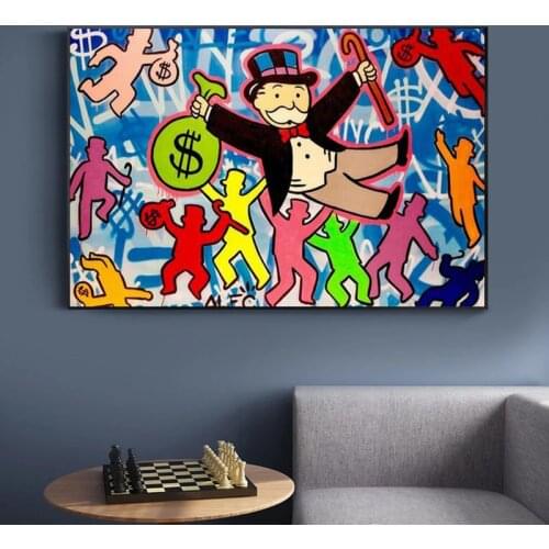 Alec Monopoly Rich Life Canvas Art Posters and Prints Monopoly Dancing Graffiti Wall Art Canvas Pictures for Home Decor Cuadros