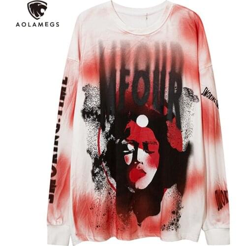Aolamegs Sweatshirt Men Tie Dye Gothic Girl O-Neck Pullovers Autumn High Street Harajuku Hip Hop Casual Baggy Fashion Streetwear