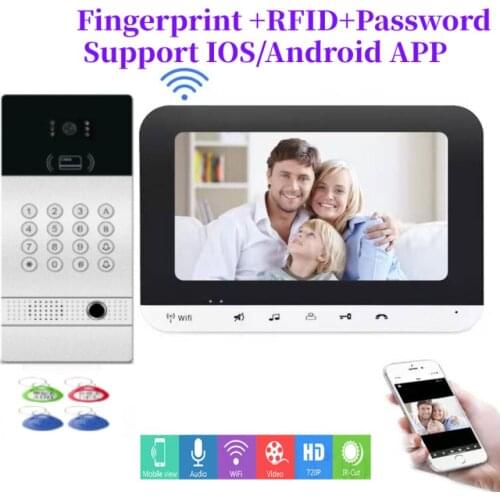 7 Inch Wireless Wifi Video Intercom for Home IP Video Doorbell fingerprint Password RIFD Unlock Screen Wifi Intercom System