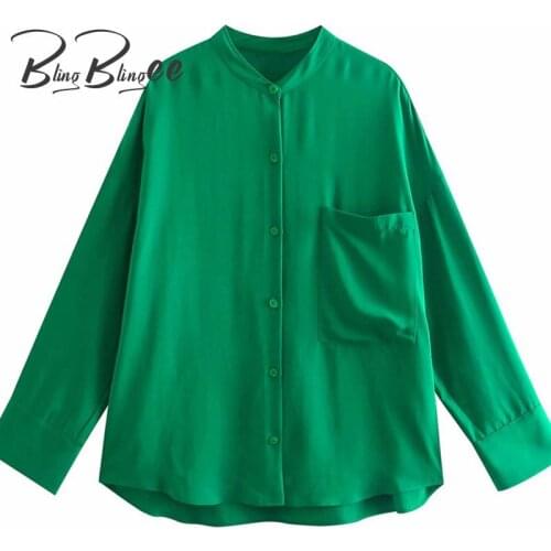 BlingBlingee 2021 Za Green Loose Shirts Summer Fashion Drop Shoulder Wrist Sleeve Curved Hem Women Casual Blouses Female Tops