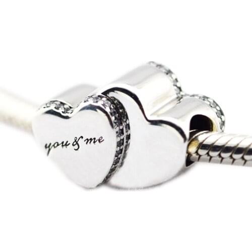 Two Hearts Charm you & me Bead Fits European Woman DIY Bracelets original sterling silver Beads For Jewelry Making