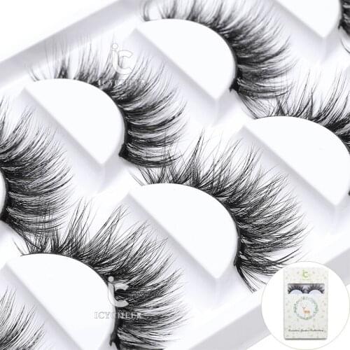 ICYCHEER 5 Pairs 3D Mink Fur Fake Eyelashes Extension 100% Siberian Mink Handmade Long Thick Messy False Eye Lashes