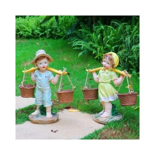 Rustic artificial Children sculpture resin kids craft decoration outdoor decoration 4pcs/lot garden decor home craft