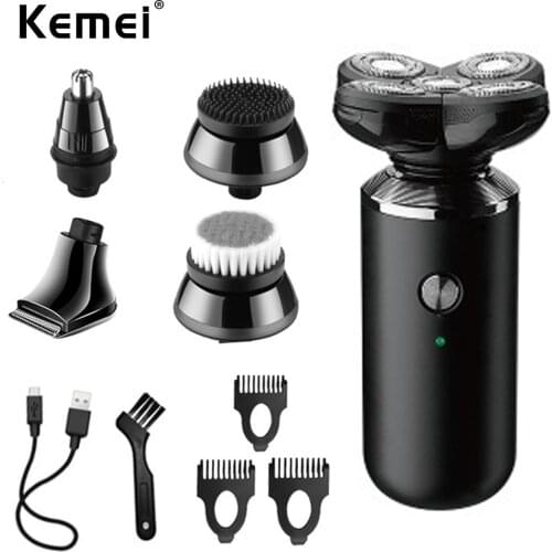 Kemei 5 in 1 Multifunctional Electric Shaver USB Rechargeable Whole Body Washing Mens Facial Care Tools Beard Nose Trimmer