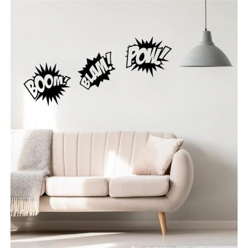 COOL Boom Pow Blam Comic Book Sounds Wall Sticker For Kids Room Boom Pow Wall Decal Playroom Vinyl ph530