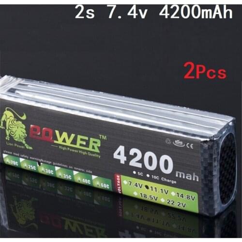 Lion Power 7.4v 4200mah 35C Lipo Battery For RC Drone Helicopter Boats Airplanes 4200mah 7.4V battery 2s Lithium battery 2pcs