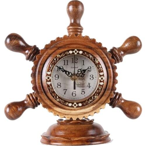 The Best Home Decor Solid Wood Table Clock Living Room Office Bar Cafe Desktop Clock Silent Quartz Desk Clock Rudder Gift