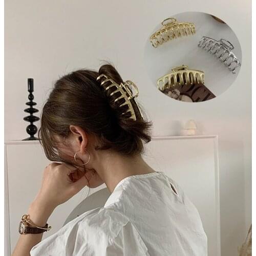 Gold Silver Color Metal Simple Hair Barrettes Medium Hair Clip Clamp Alloy Hair Accessories for Women and Girls