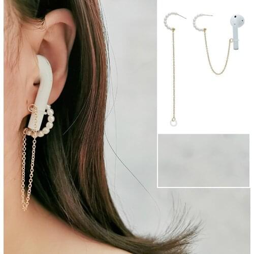 Metal Pearl Earrings Earphone Strap For Airpods Silicone For Wireless Headset Anti-Lost Strap String Rope for Wireless Headphone