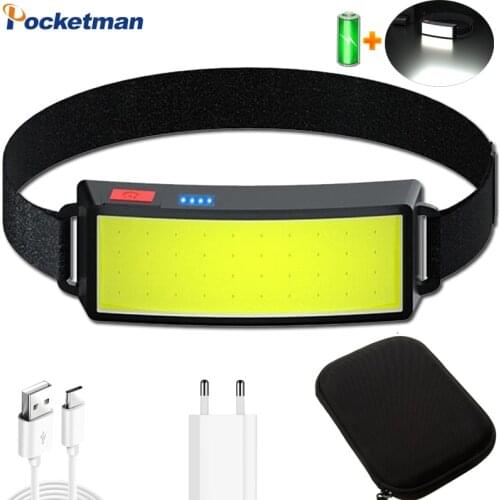 Pocketman COB LED Headlamp Built-in Battery Power Display Headlight USB Rechargeable Head Light Waterproof Head Lamp Head Torch
