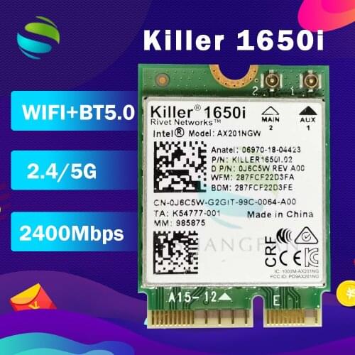 Killer 1650i AC Dual Band 2.4Gbps Wireless AX201NGW Wifi Card AX201NGW 802.11AX/A/B/G/N Bluetooth 5.0 Laptop for Windows 10