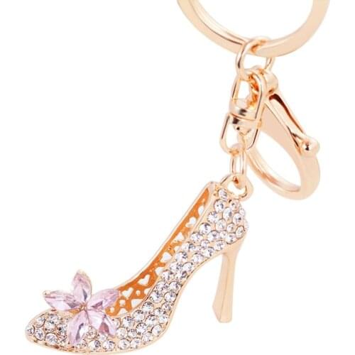 New Design Women Fashion Charm Crystal Shoe High Heel Keyring Purse Pendant Bag Key Chain Delicate
