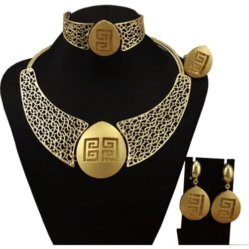 New design jewelry sets for african women necklace gold wedding bride accessory sets necklace women jewelry earring