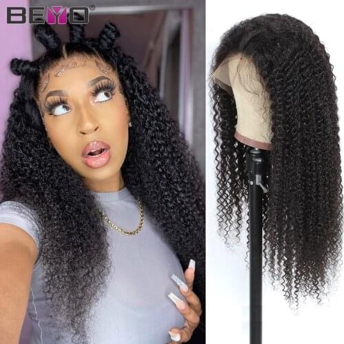 180 Density T Part Wigs Afro Kinky Curly Lace Front Wigs For Black Women Brazilian Lace Wig Pre Plucked Remy Human Hair Wigs