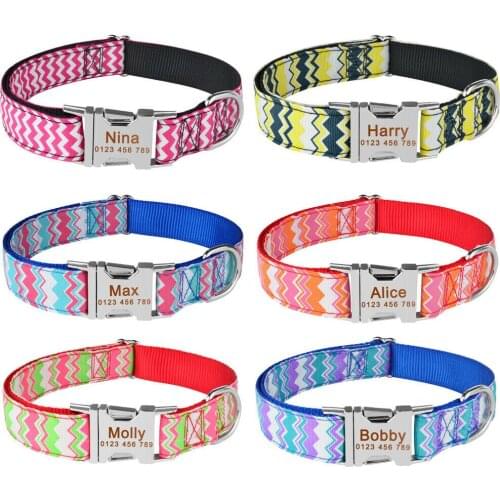 AiruiDog Personalized Dog Collar Fabric ID Name Tag Buckle Customized Free Engraved Puppy S M L Dog Pet Name Puppy Information