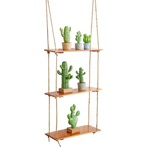 Retro hemp rope design bedroom wall storage rack healthy and tasteless solid wood wall hanging wall decoration rack