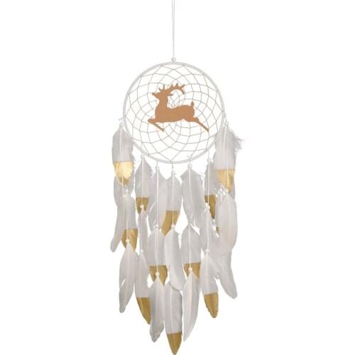 Christmas fawn dream catcher White feather house decoration elk wall hanging