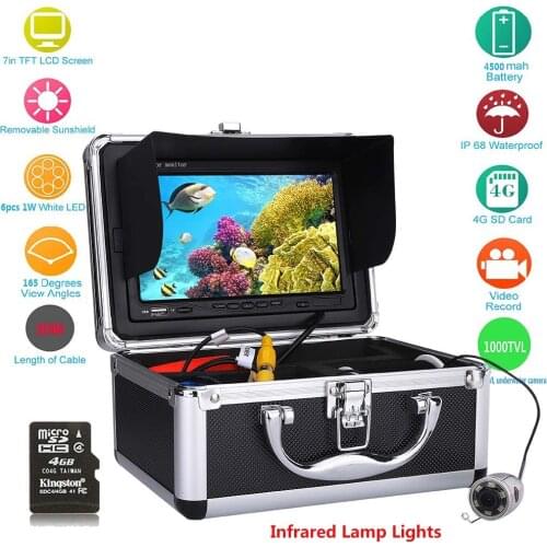 GAMWATER 7'' Color 1000TVL Fish Finder Underwater Fishing Video Camera HD DVR Recorder Waterproof Cable 15m 20m 30m 50m