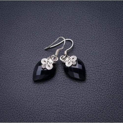 StarGems Natural Black Onyx Handmade 925 Sterling Silver Earrings 1.25" D6968