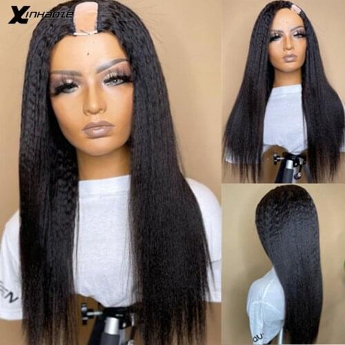 U Part Wig Human Hair Kinky Straight Human Hair Wigs Half Wig Italian Upart Wigs for Women U Shape Clip in Wigs Yaki Straight
