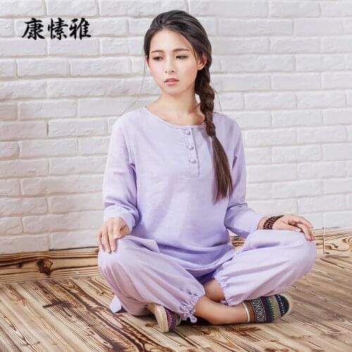 Spring Women yoga Tai Chi Meditation Suit Linen Quickly Dry Sweatshirt Loose Pant Jogger Fitness Kungfu outfit Martial Arts Set
