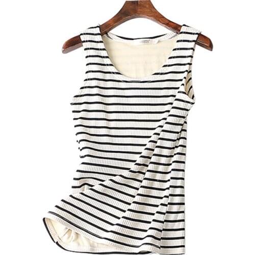 Winter Autumn Thick Warm Women Tank Top Striped Womens Cotton T-shirts Top Women New 2020 Casual Tee Shirt Femme
