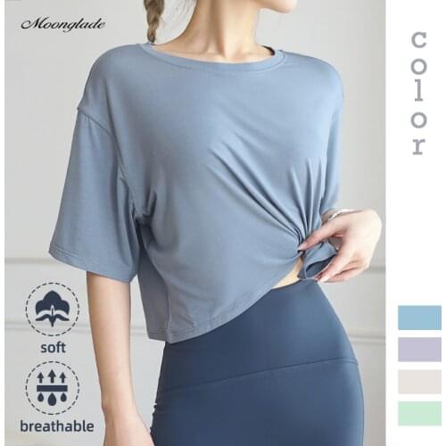 Moonglade Yoga Shirts Women Short Sleeve Loose Gym Tops Fitness Running Workout Sport T-Shirts 2021 Summer Sports Wear Quick-Dry