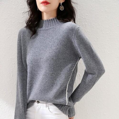 Ladies' New Cashmere Sweater Half High Collar Autumn Winter 100% Pure Wool Knit Pullover Base Shirt Large size Warm Womens