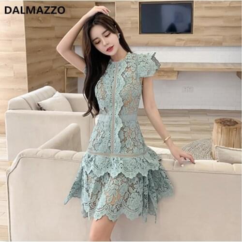 High Quality Lace Hollow Out Women Slim Party Mini Dress 2020 New Summer Self-Portrait Sleeveless Runway Dresses Vestido Mujer