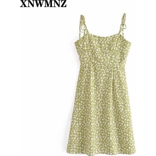 XNWMNZ 2021 women Chic Summer Floral Print Dress Retro Adjust Spaghetti Strap Dresses Sexy Vestidos Vintage Tube Top Mini Dress