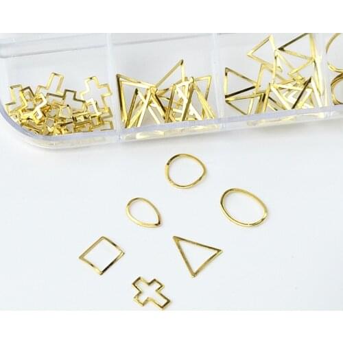 1 Box Metal Ring Gold Silver Hollow Ring Manicure DIY Triangle Alloy Patch 3D Nail Art Decoration Nail Sticker Tips
