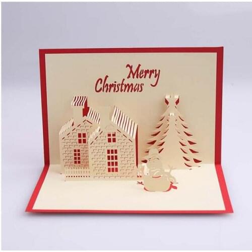 10Pcs/Lot New Creative Creative 3D Stereo Christmas Greeting Card Christmas House Blessing Card Christmas Invitation Card