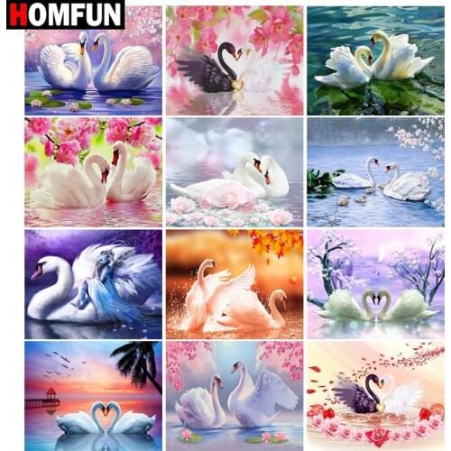 HOMFUN 5D DIY Full Diamond Embroidery "Animal white swan scenery" Diamond Painting Cross Stitch Rhinestone Home Decoration