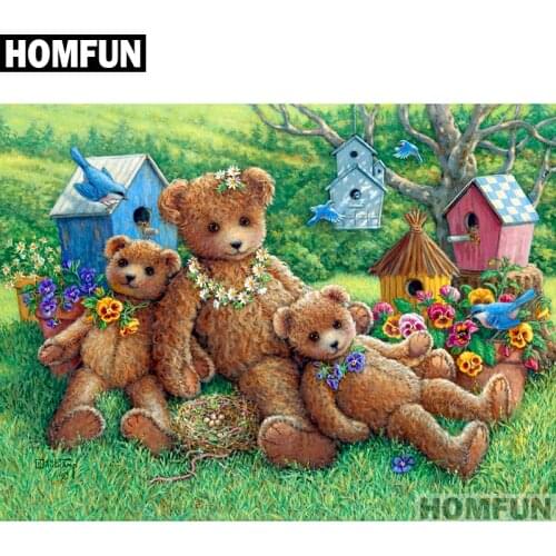 HOMFUN Full Square/Round Drill 5D DIY Diamond Painting "Bear & Bird" Embroidery Cross Stitch 5D Home Decor Gift A01268
