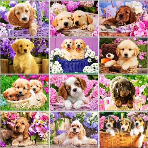 QIZITENG Diamond Painting Dog Cross Stitch 5D DIY New Arrival Diamond Embroidery Animals Rhinestone Mosaic Kit Home Decoration