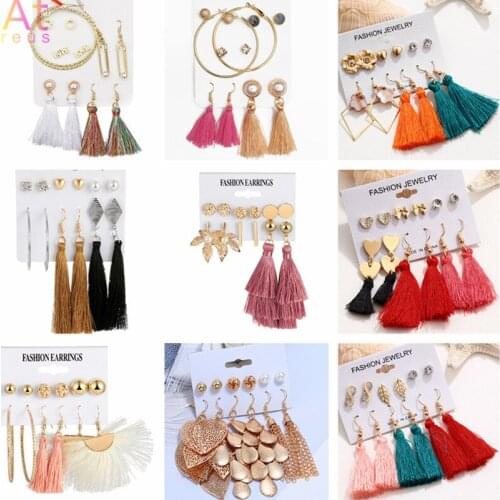 Big Circle Fashion Long Multilayer Tassel Stud Earrings Set For Women Girl Bohemia Geometric Earring 2020 Jewelry Christmas Gift