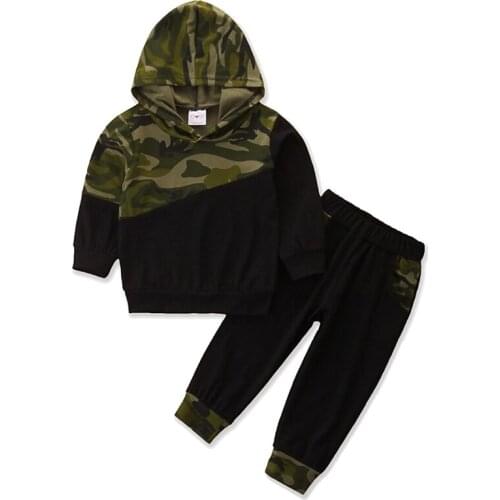 Kids baby Girls boys clothes set 2020 autumn winter 1-5Y baby casual long-sleeve hooded sweater+camouflage sports pants 2PC suit