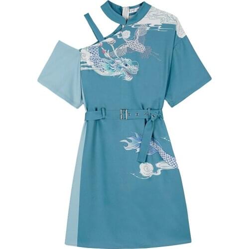 2021 chinese graceful cheongsam womens summer improved dragon hanfu modern chinese style skirts daily retro dress stand collar