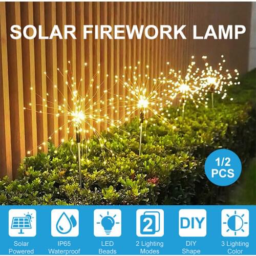 90/120/150 LED Firework Fairy Lights Stake Solar Lawn Lights IP65 Waterproof 2 Lighting Modes Led Light Control Garden Lawn Lamp