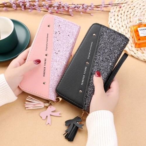 New Fashion Sequined Patchwork Glitter Wallet for Women Long PU Leather Wallet Coin Purse Female Wallets Card Holder Girls Gifts
